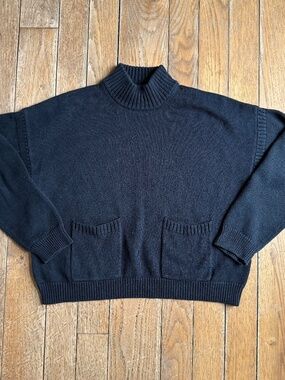 J. Crew Cotton-Cashmere Patch-Pocket Mockneck Sweater Black Medium